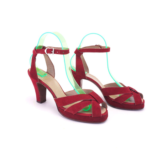 1940s Dolcis Red Suede Platform Sandals UK 5