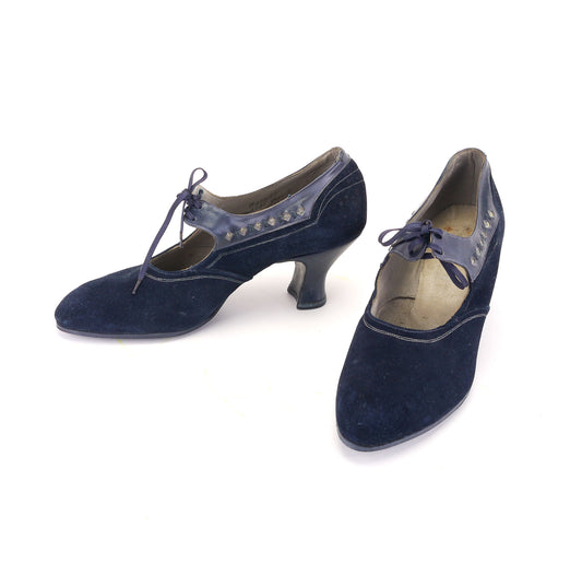 1920s Unworn Navy Suede Bar Shoes by Dryad UK 3