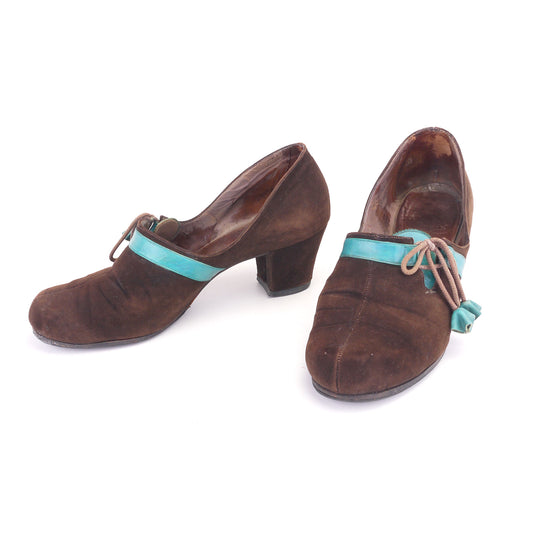 1940s Brown Suede Dutch Boy Pumps by Lotus UK 5