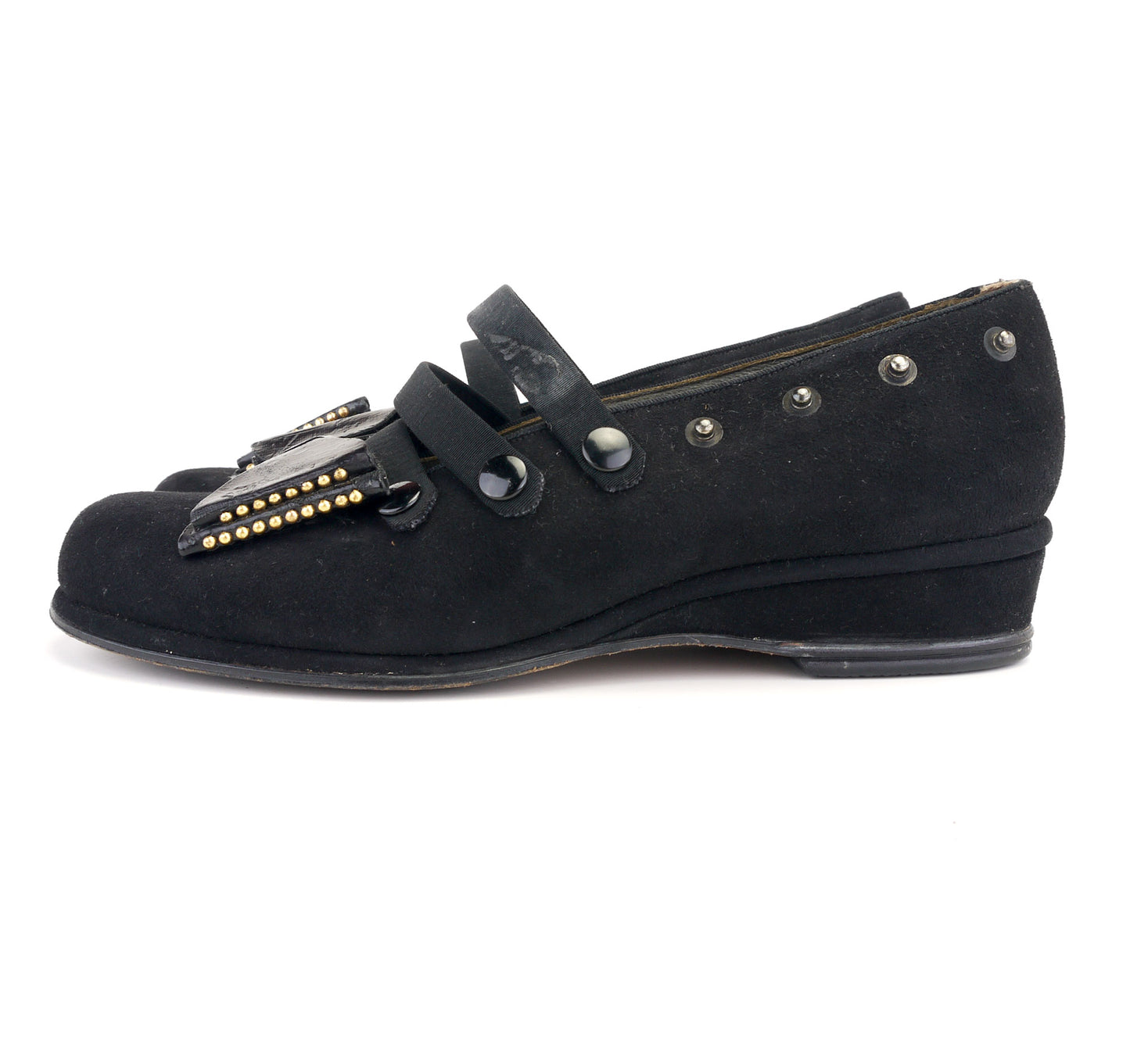 1940s Black Wedge Easy Goers with Multi Straps UK 4.5
