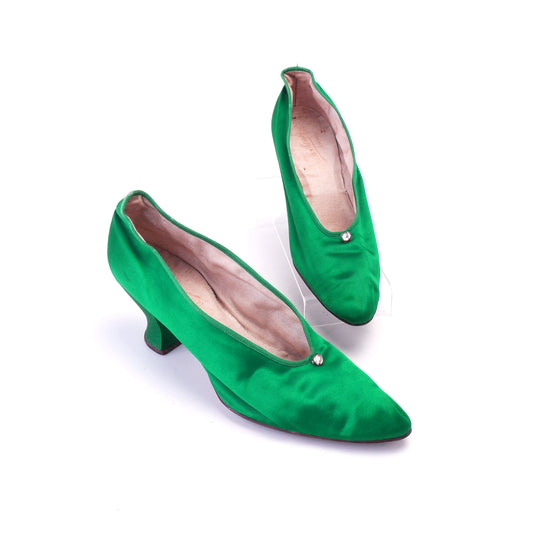 Edwardian Emerald Green Silk Evening Pumps UK 7