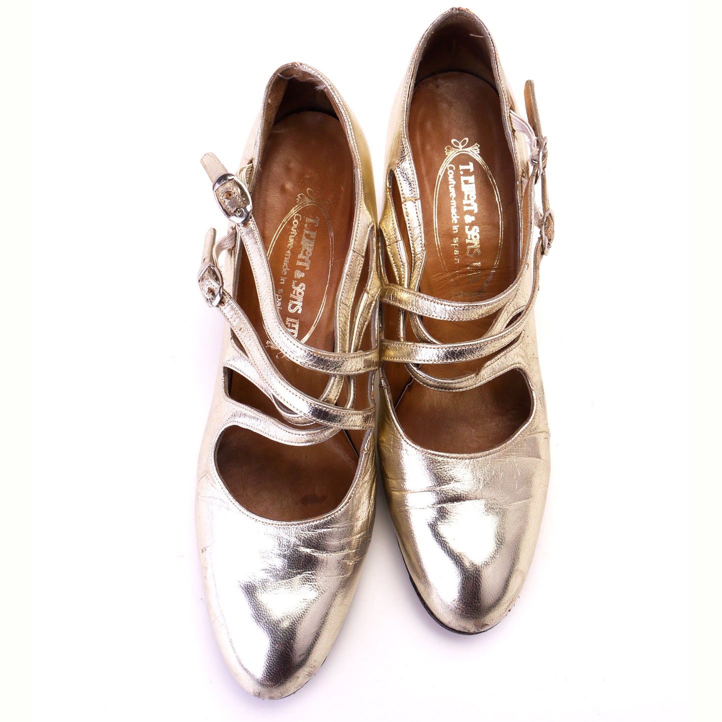Elliott Late 1960s Gold Strappy Pumps UK 5