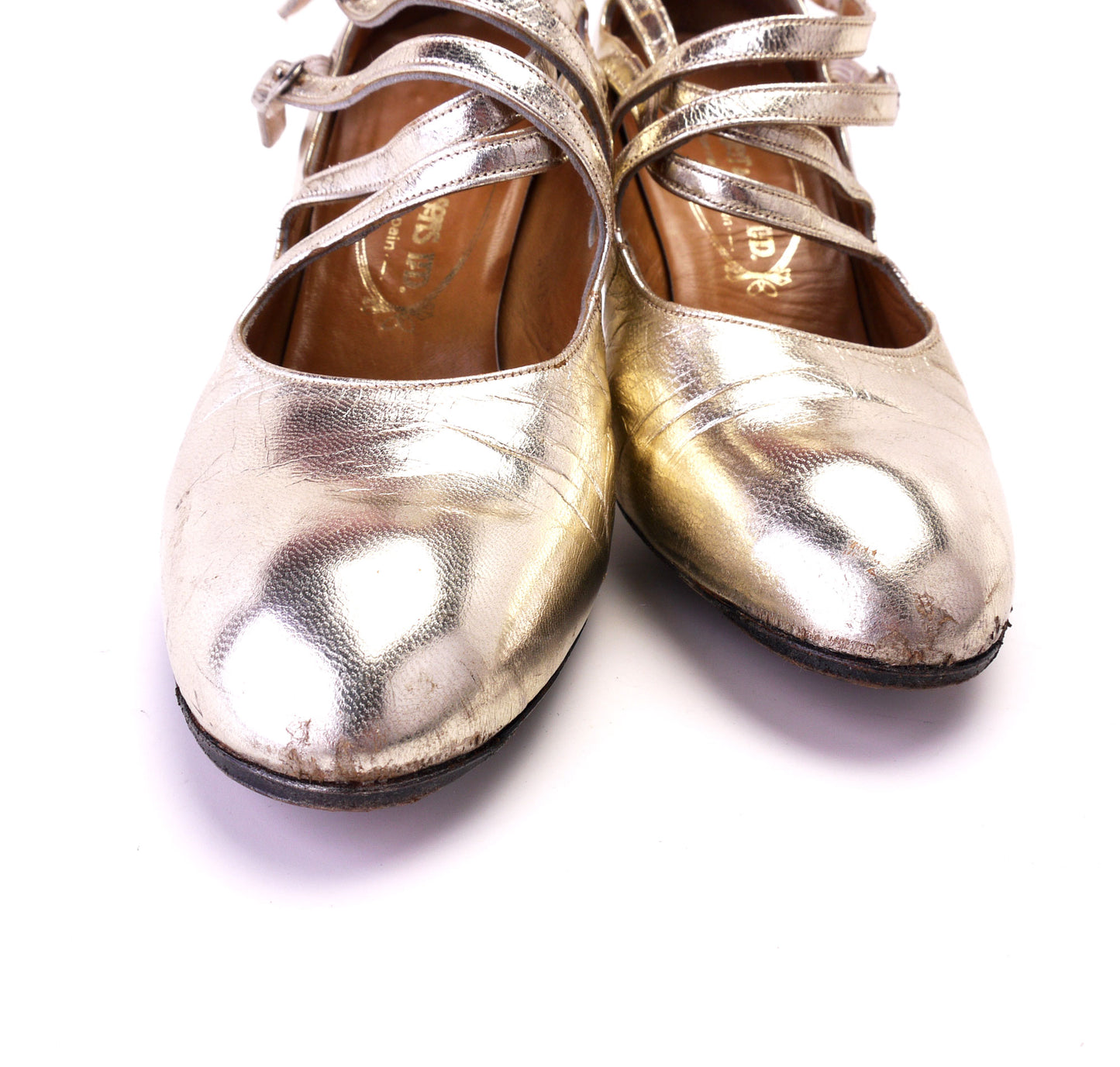 Elliott Late 1960s Gold Strappy Pumps UK 5