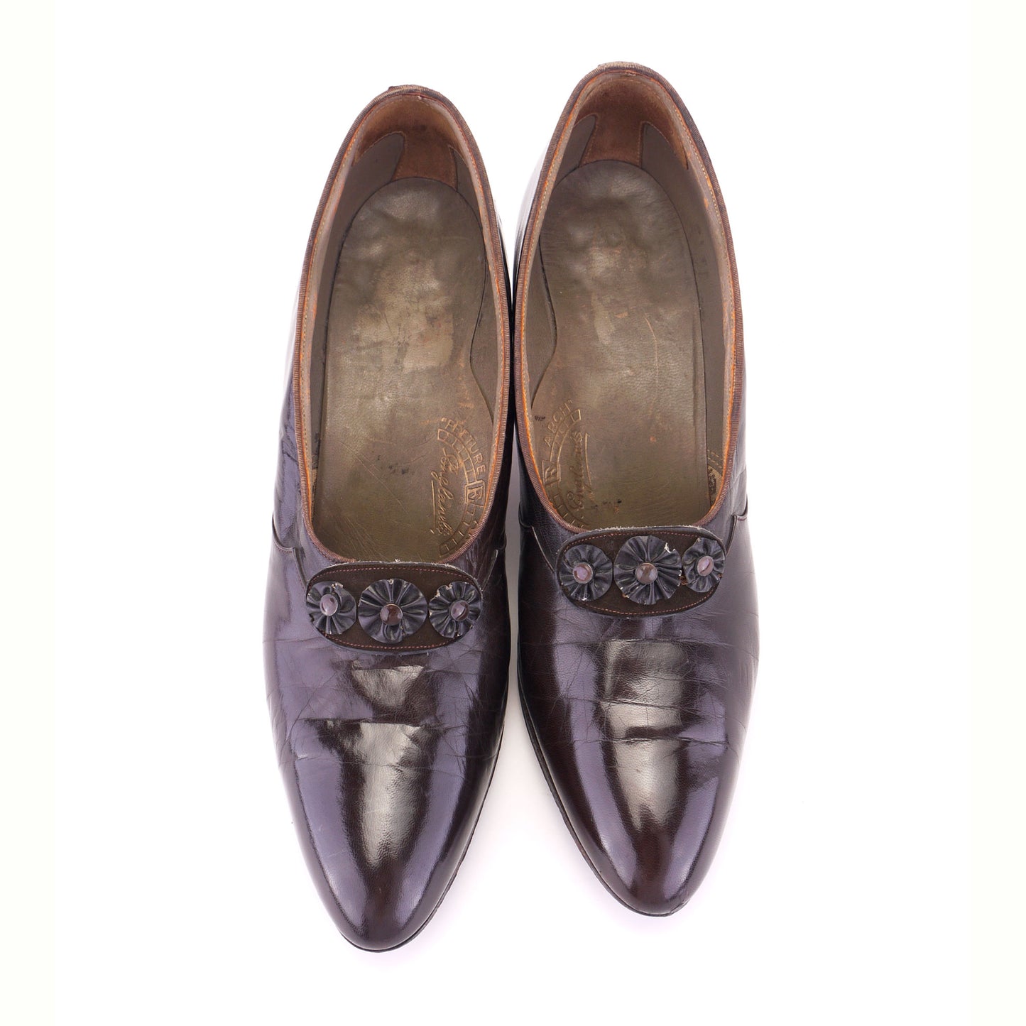 1920s Brown Pumps with Flower Trim by Englands UK 5.5
