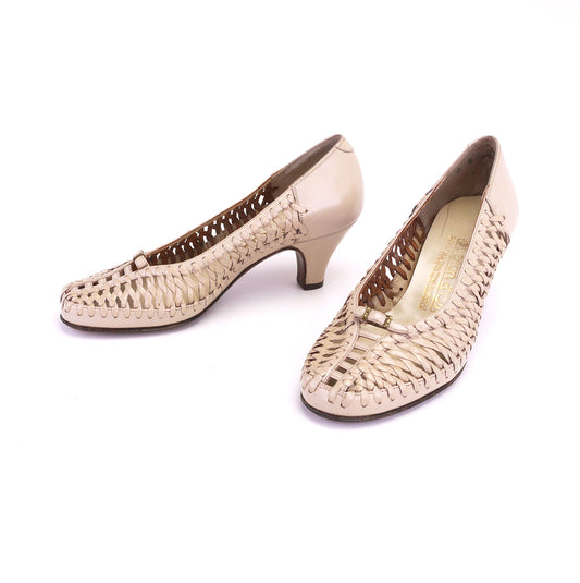 1950s UNWORN Eperon D'Or Woven Beige Pumps UK 3