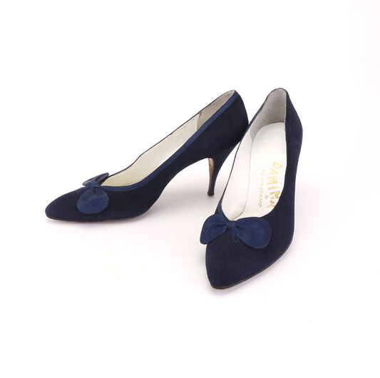 1950s Ferragamo Damina Navy Stilettos UK 5