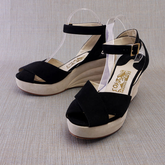 Ferragamo Limited Edition 1940 B&W Wedge Sandals UK 6.5