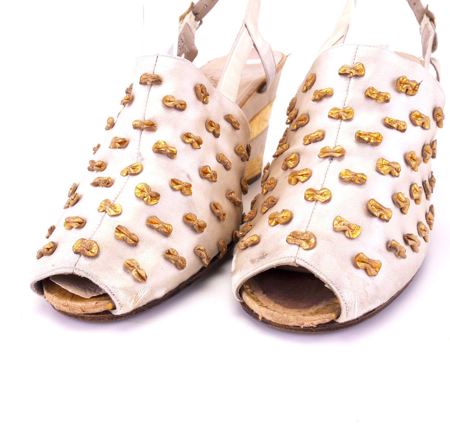 1940s Ferragamo Off White & Gold Wedges for Saks UK 3