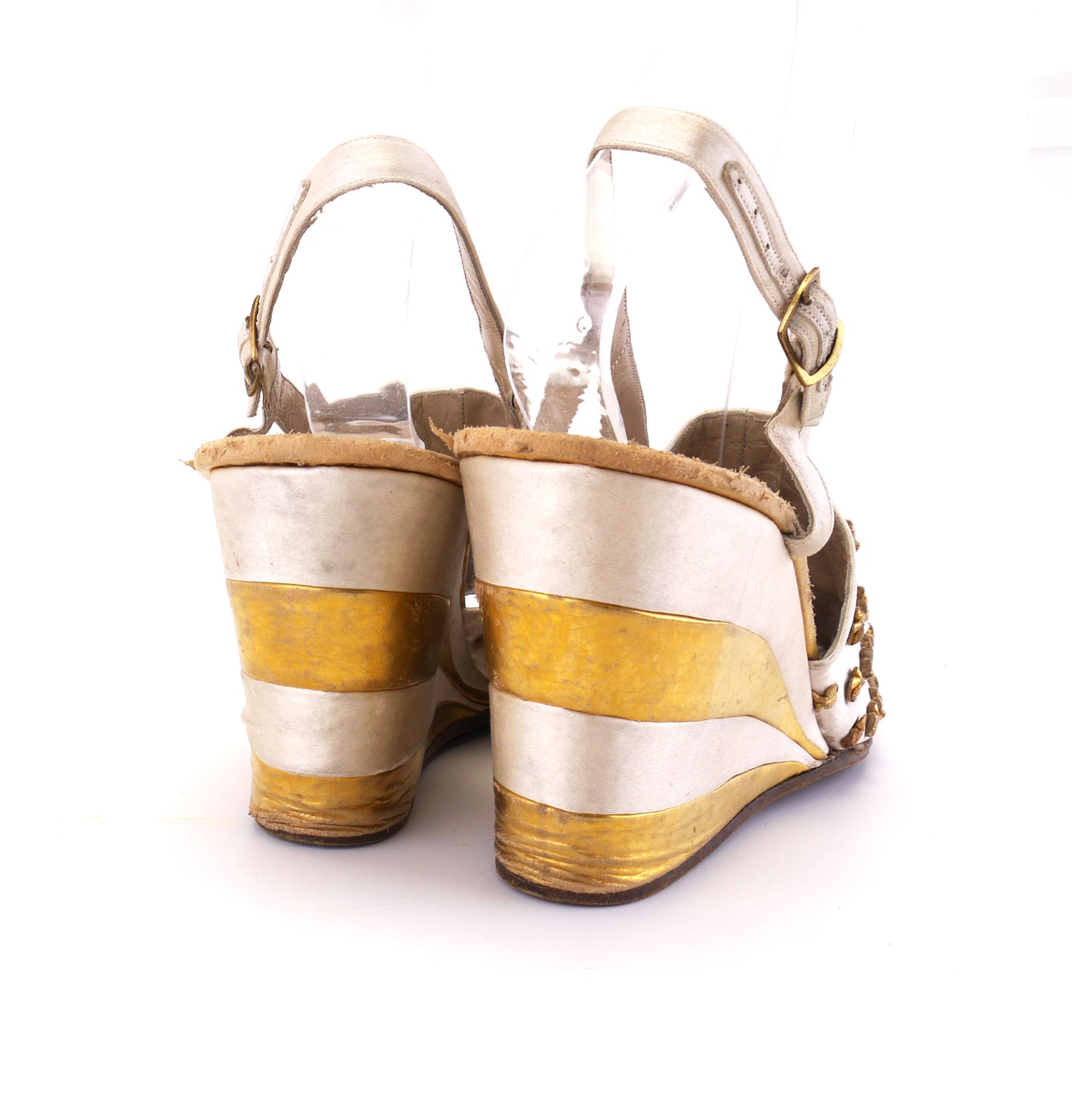 1940s Ferragamo Off White & Gold Wedges for Saks UK 3