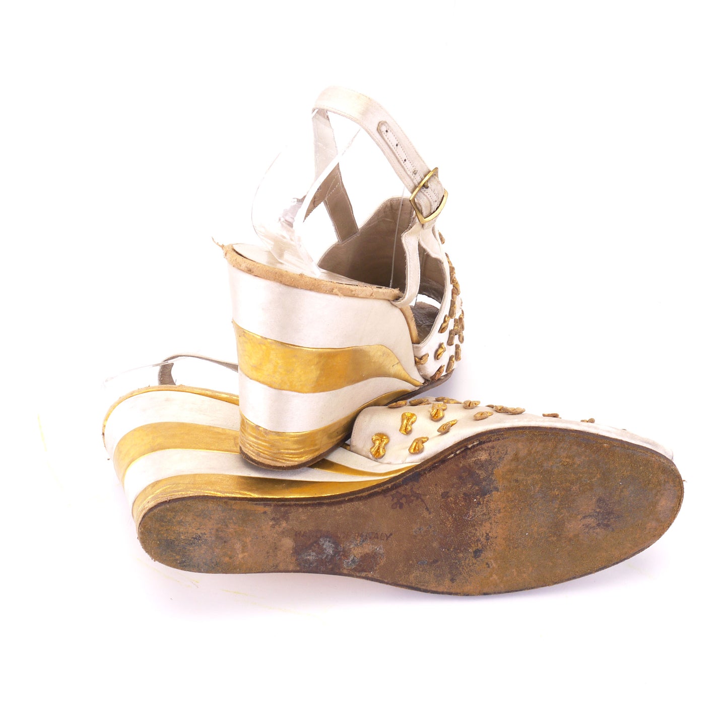 1940s Ferragamo Off White & Gold Wedges for Saks UK 3