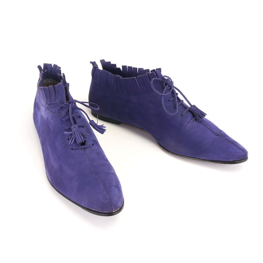 1980s Ferragamo Violet Blue Suede Pixie Boots UK 7