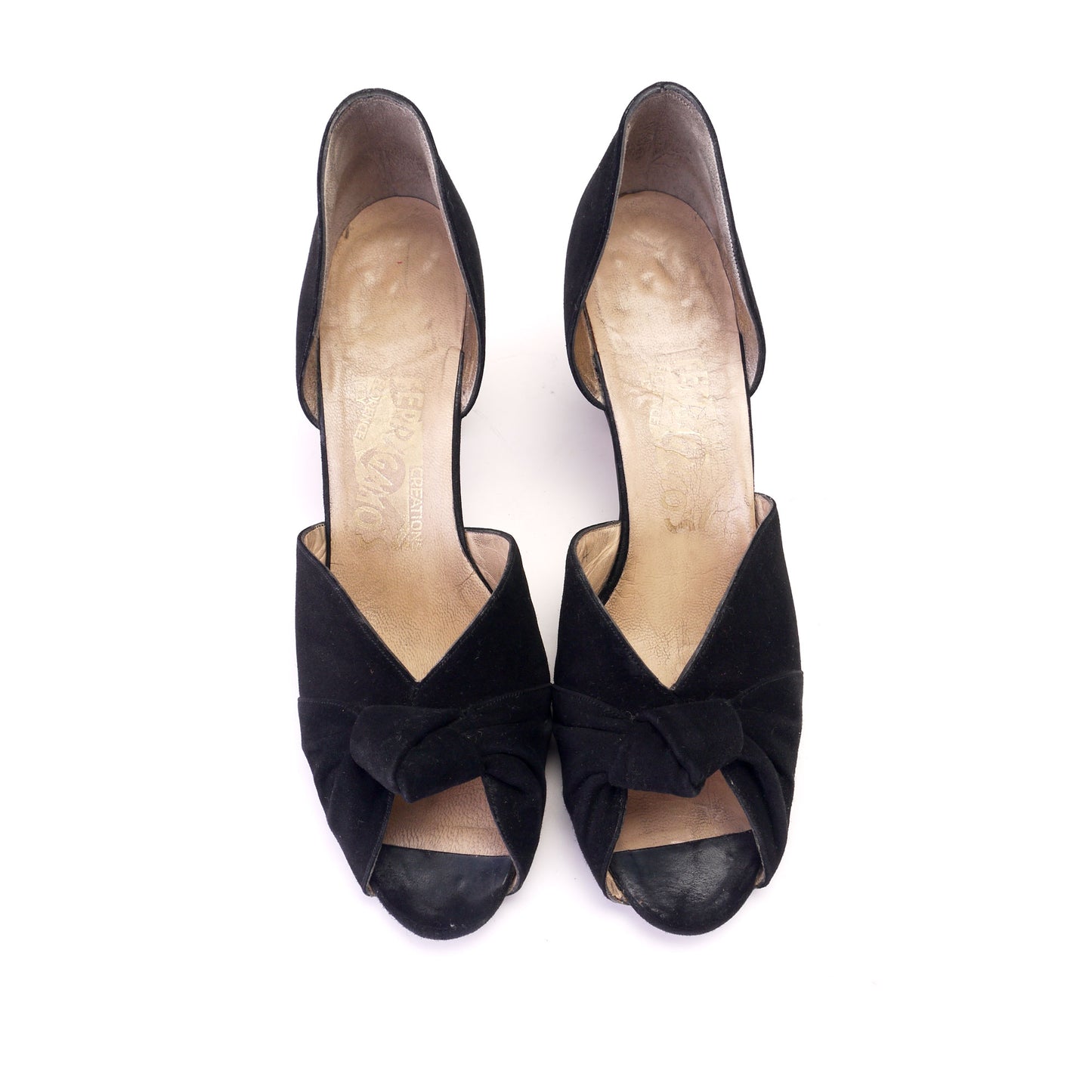Original 1950s Ferragamo Black Suede D'Orsay Peeps UK 5