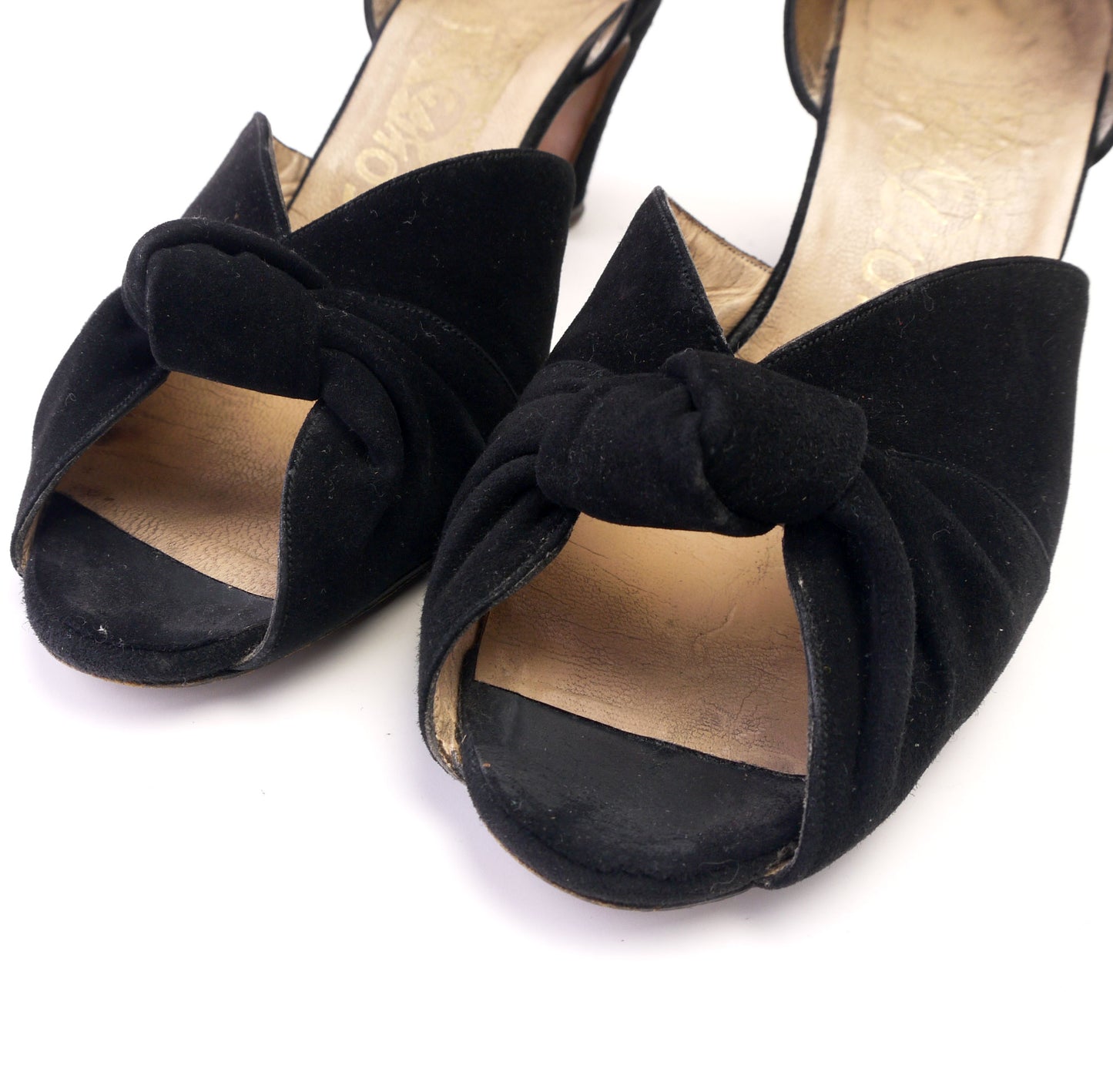 Original 1950s Ferragamo Black Suede D'Orsay Peeps UK 5