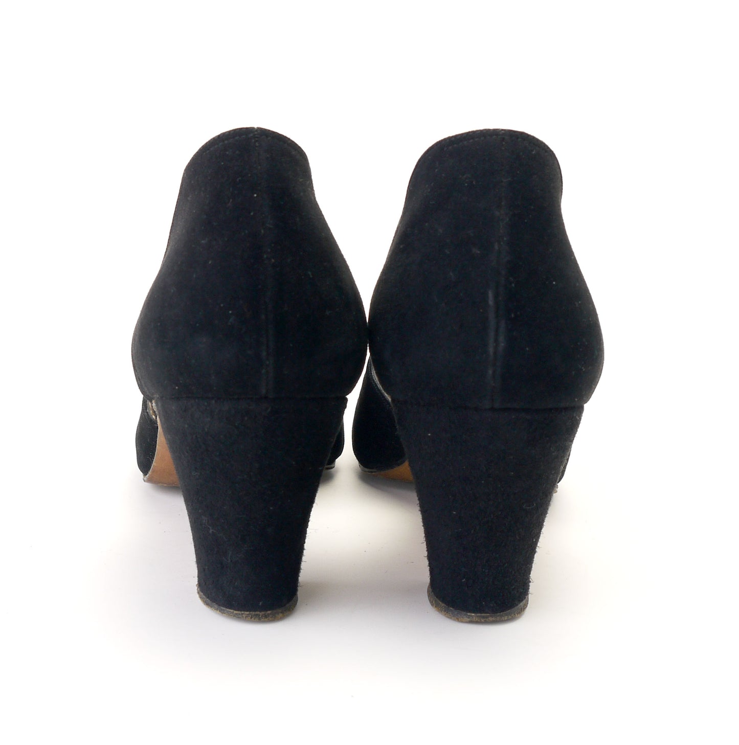 Original 1950s Ferragamo Black Suede D'Orsay Peeps UK 5
