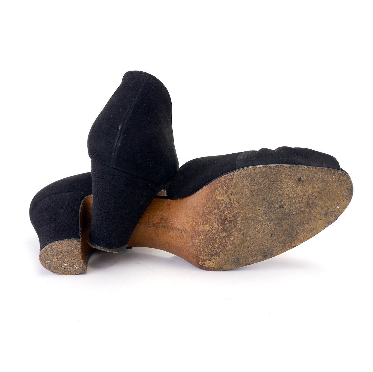 Original 1950s Ferragamo Black Suede D'Orsay Peeps UK 5