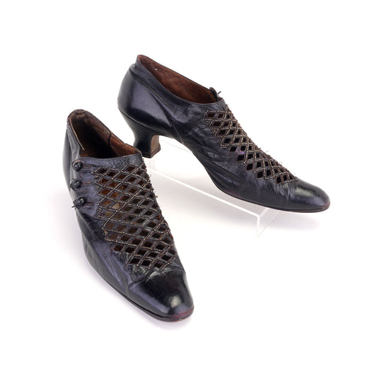 Antique Black Beaded French Day Shoes c1910 UK 7
