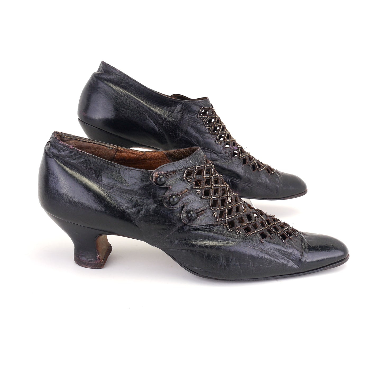 Antique Black Beaded French Day Shoes c1910 UK 7