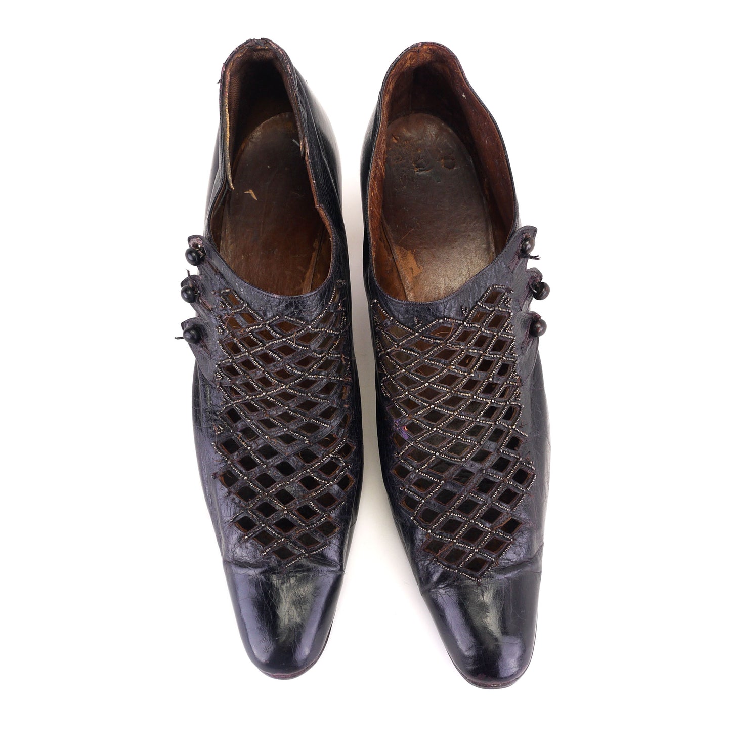 Antique Black Beaded French Day Shoes c1910 UK 7
