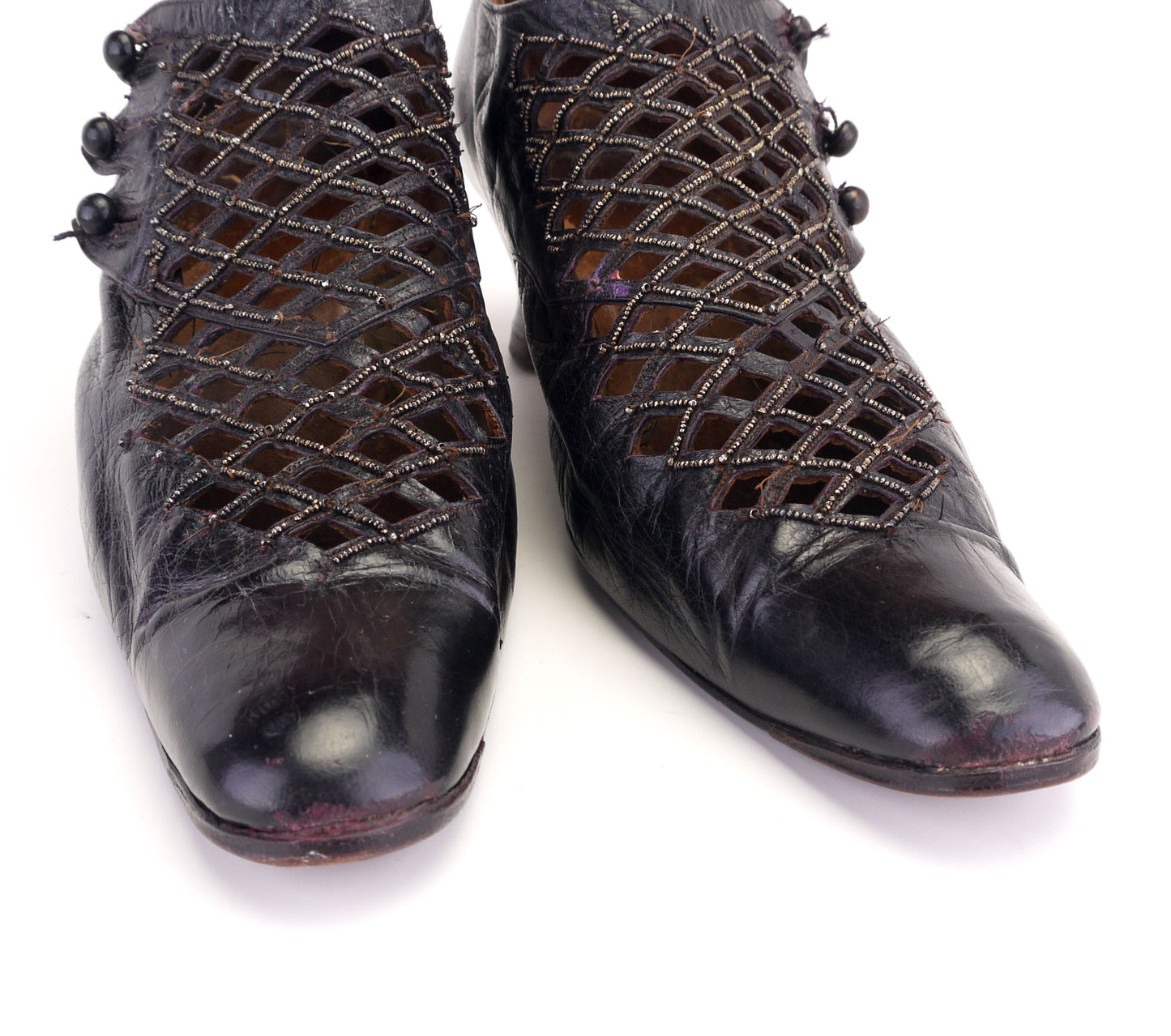 Antique Black Beaded French Day Shoes c1910 UK 7