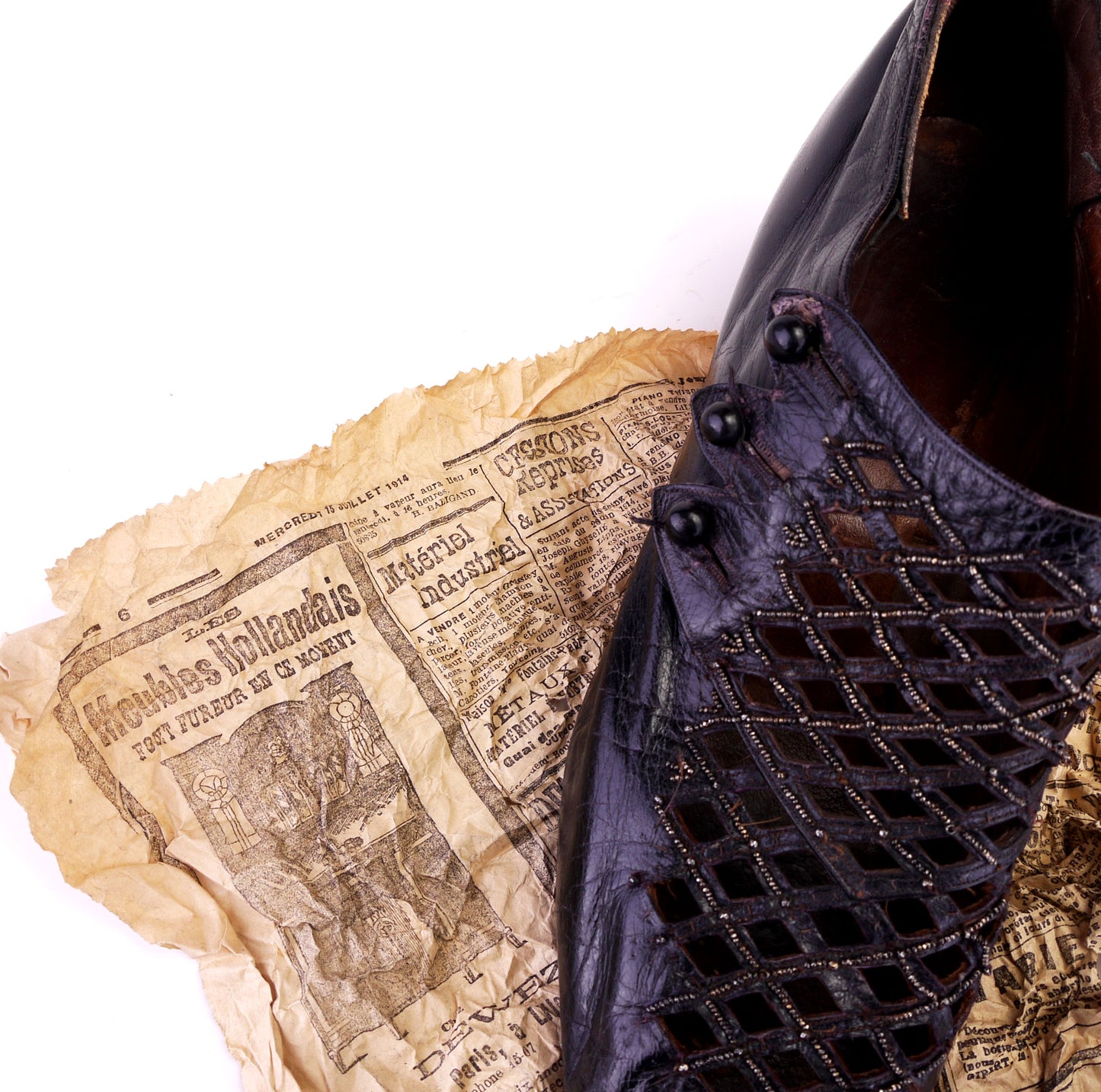 Antique Black Beaded French Day Shoes c1910 UK 7