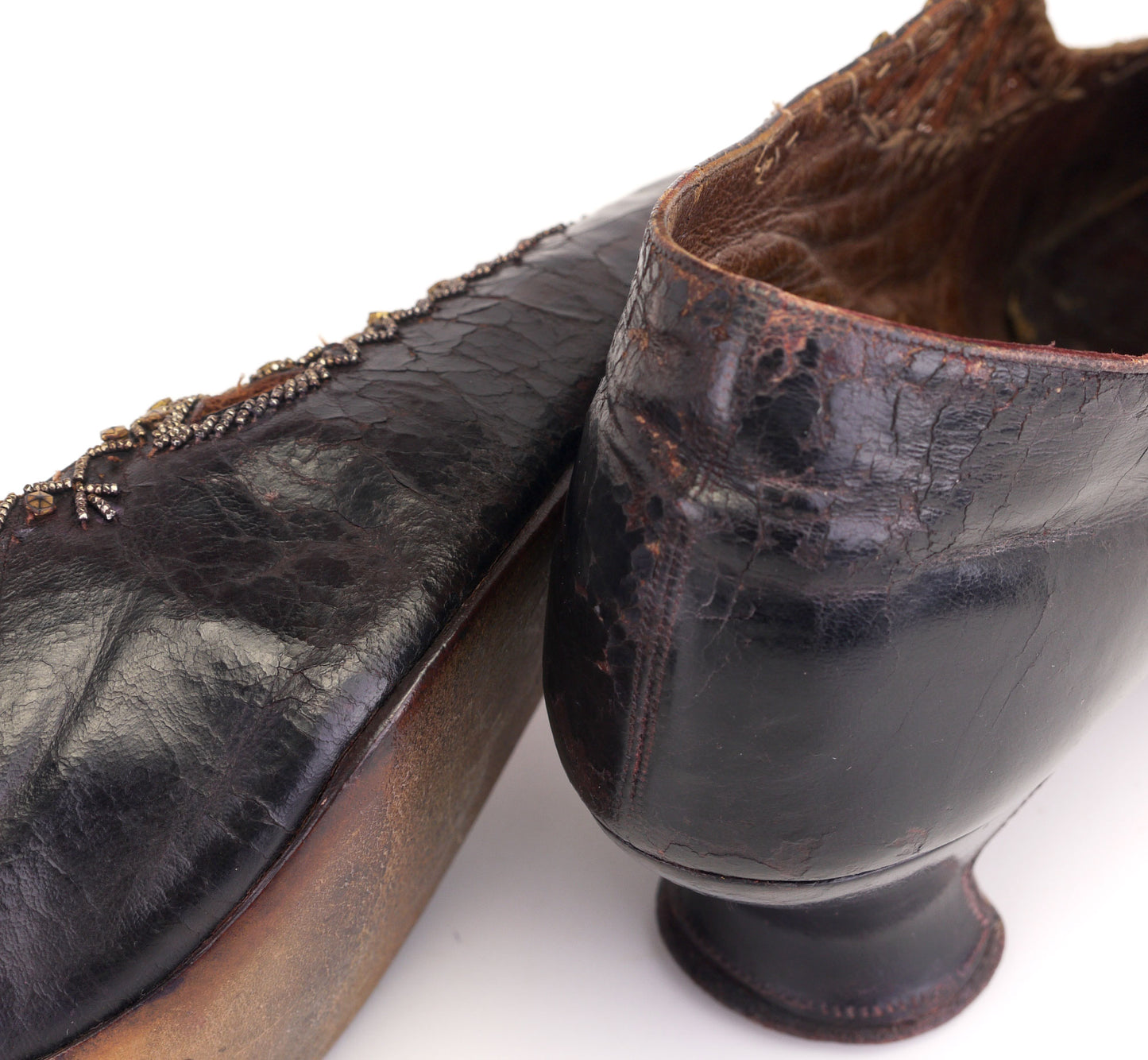 Antique Beaded Bronze French Bar Shoes c1910 UK 6