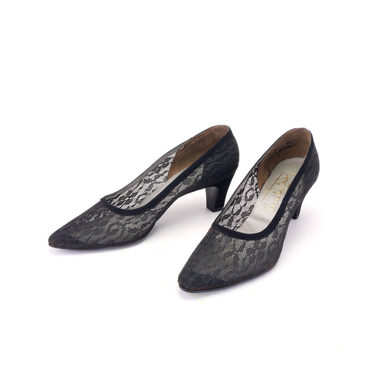 1960s I Miller Black Lace Pumps UK 6
