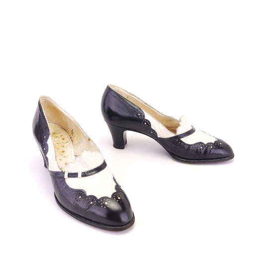 1930s Black & White Spectator Pumps by Goretta UK 5