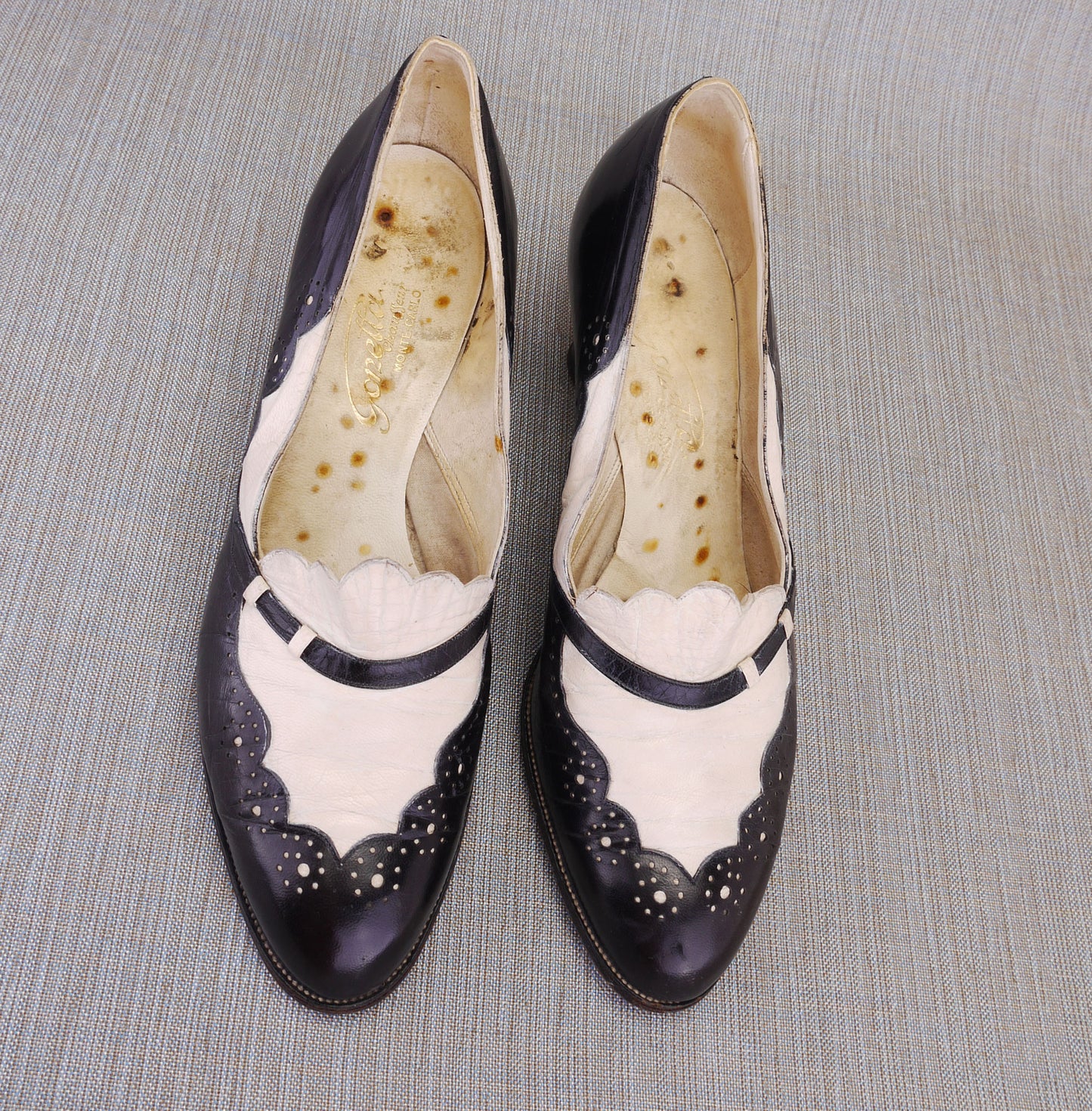 1930s Black & White Spectator Pumps by Goretta UK 5