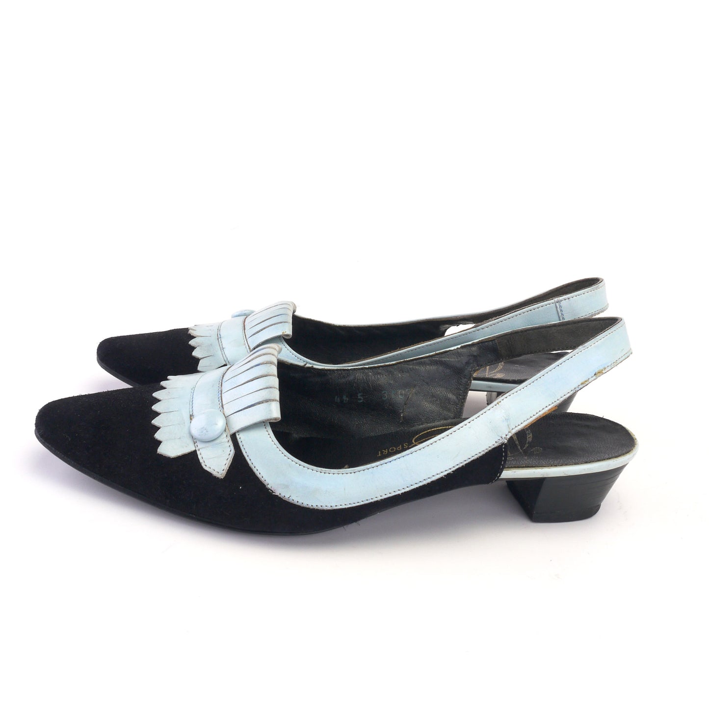 1960s Slingbacks by Gina Sport in Black and Pale Blue UK 4.5