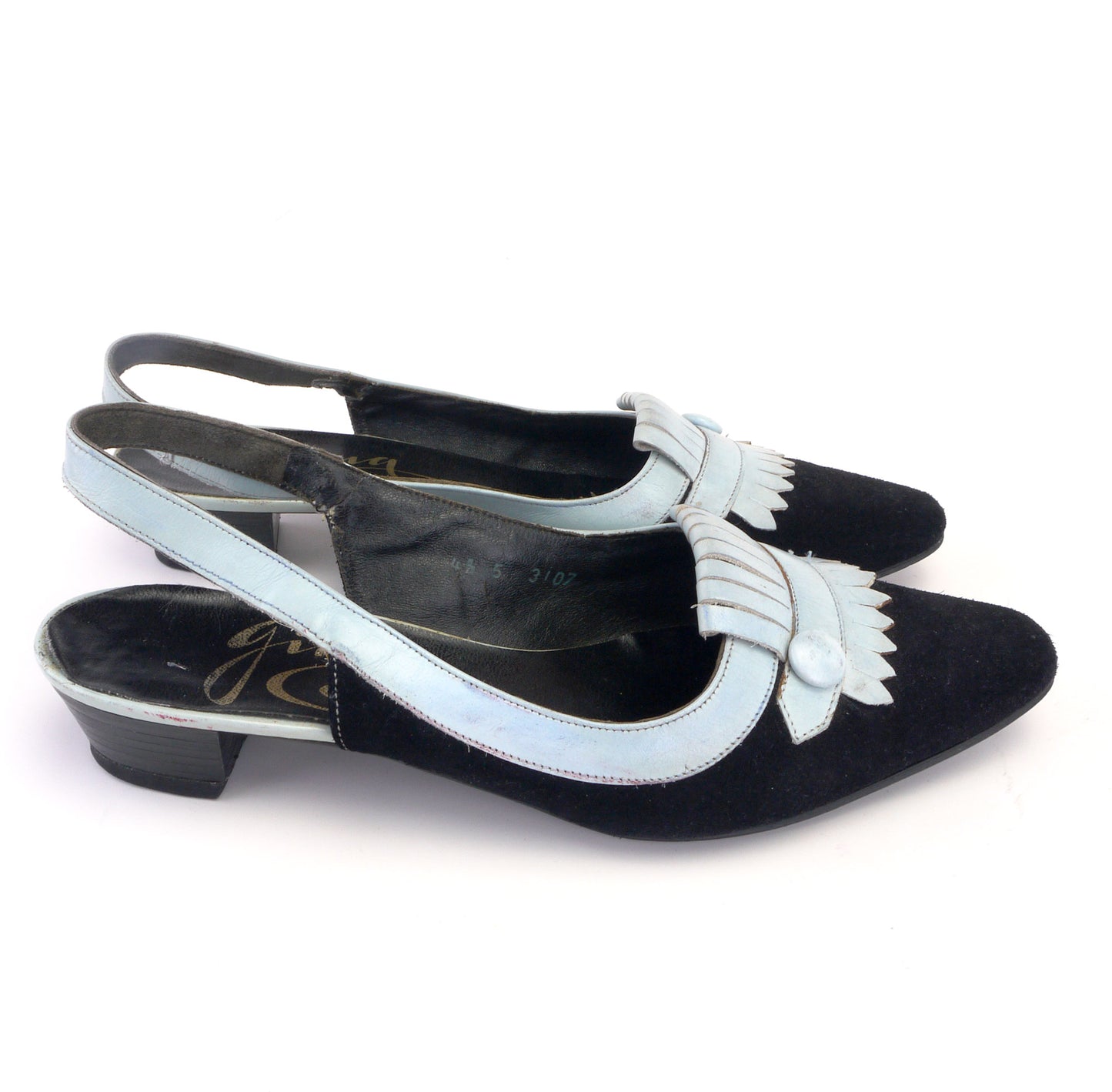 1960s Slingbacks by Gina Sport in Black and Pale Blue UK 4.5