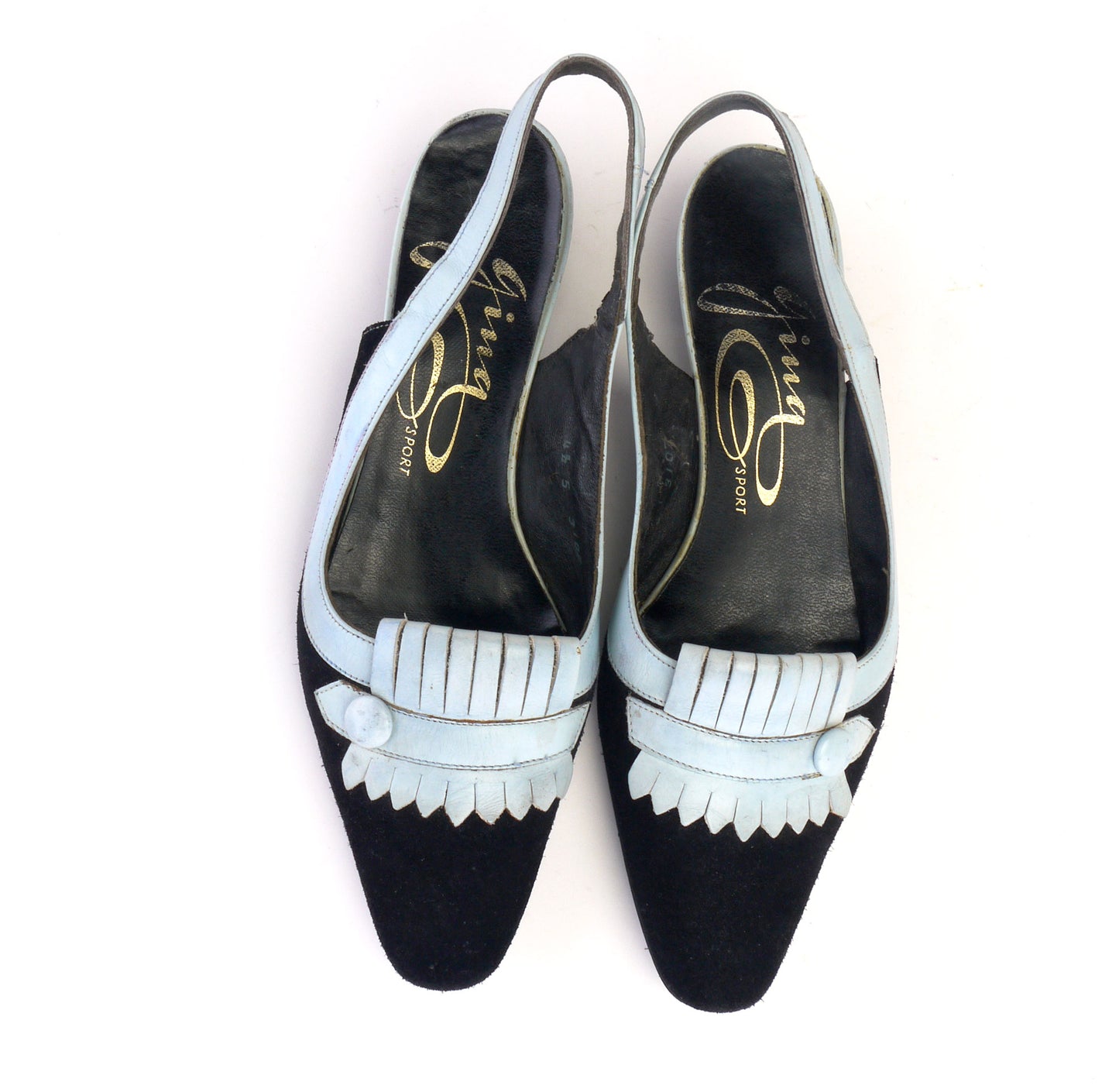 1960s Slingbacks by Gina Sport in Black and Pale Blue UK 4.5