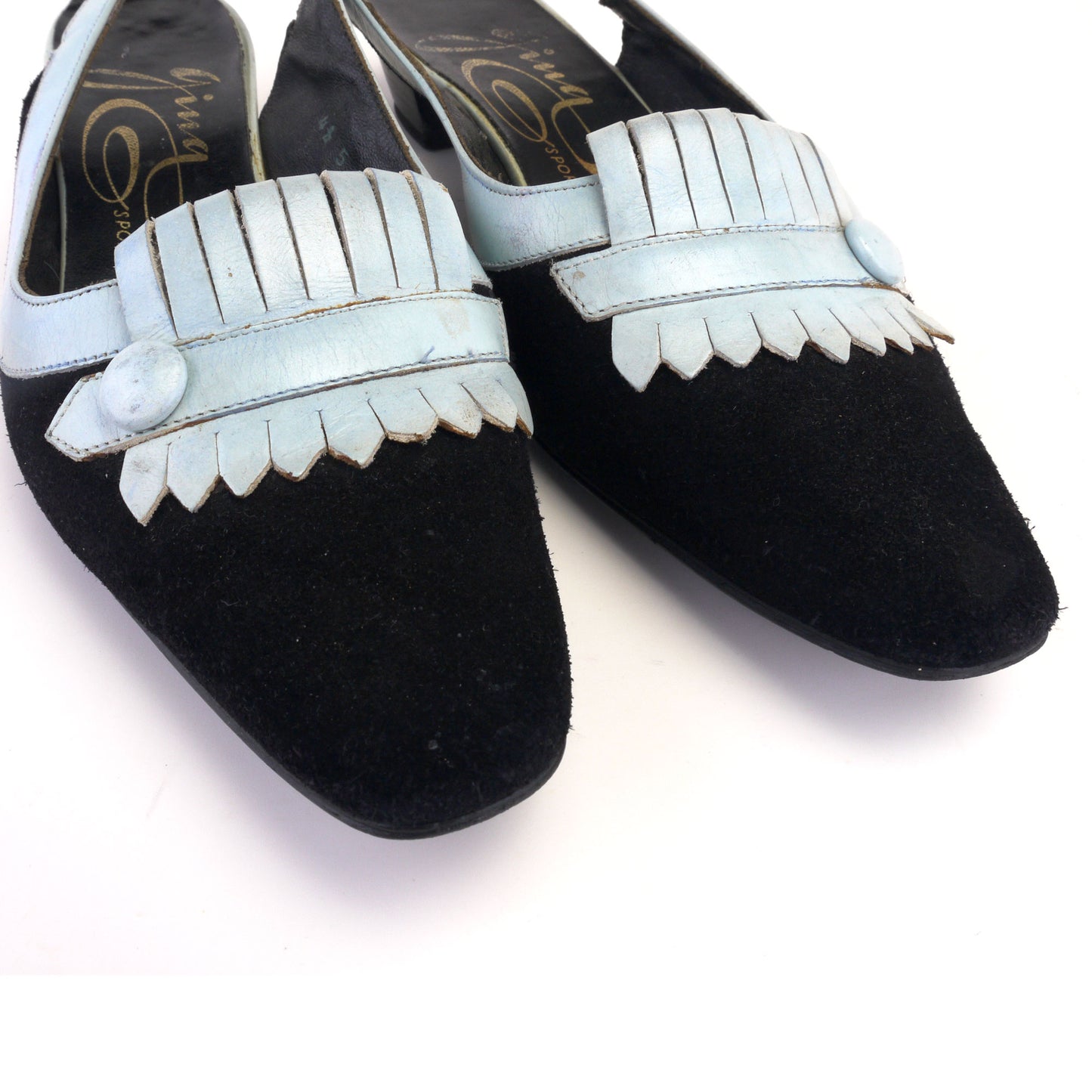 1960s Slingbacks by Gina Sport in Black and Pale Blue UK 4.5