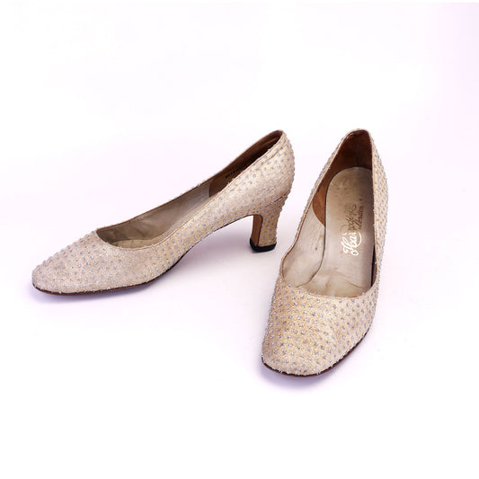 Late 1960s Gold & Silver Lurex Pumps by Harrods UK 6.5