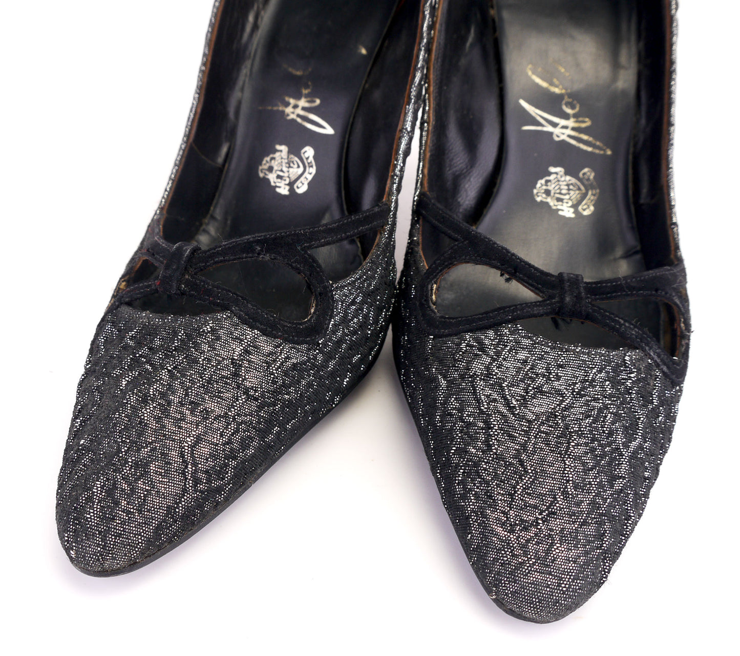1960s Metallic Pewter Fabric Stilettos by Holmes UK 3.5