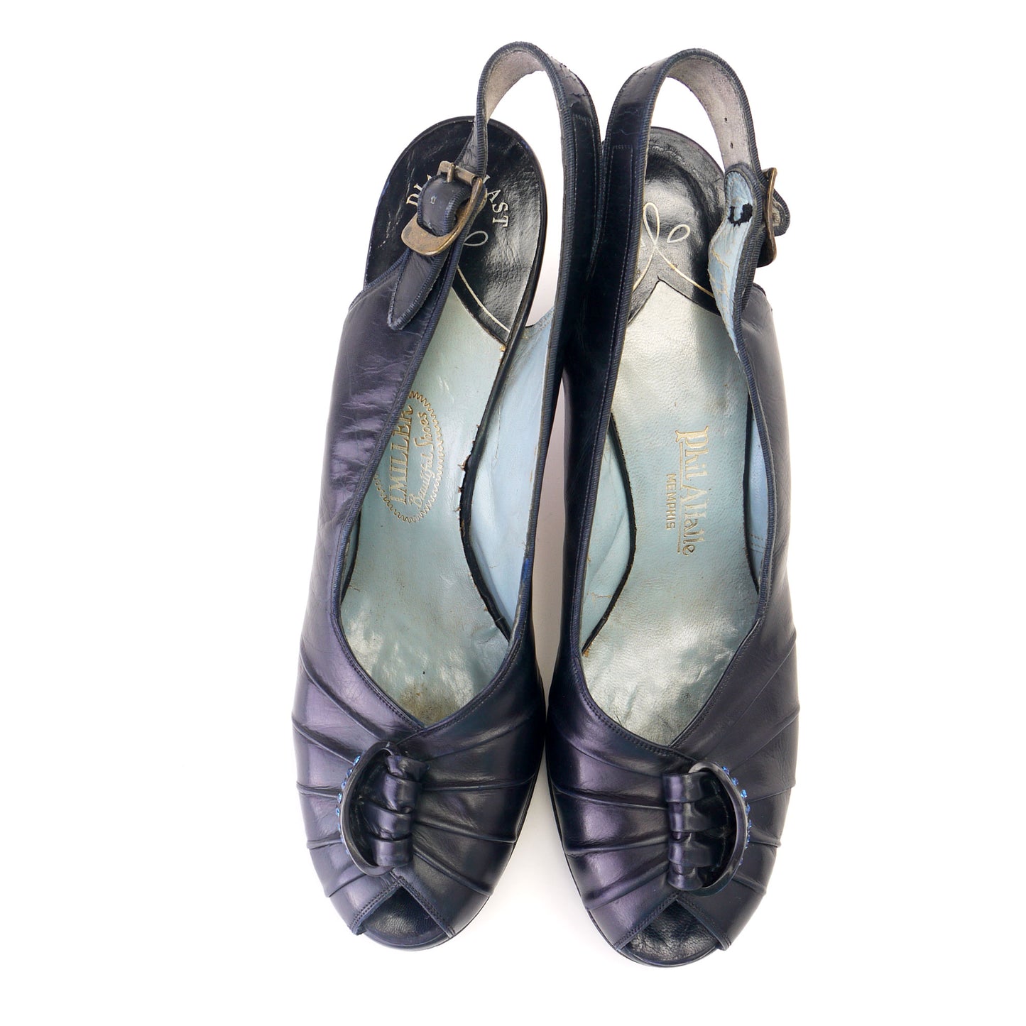 1940s Navy Blue I Miller Slingbacks with Rhinestones UK 3