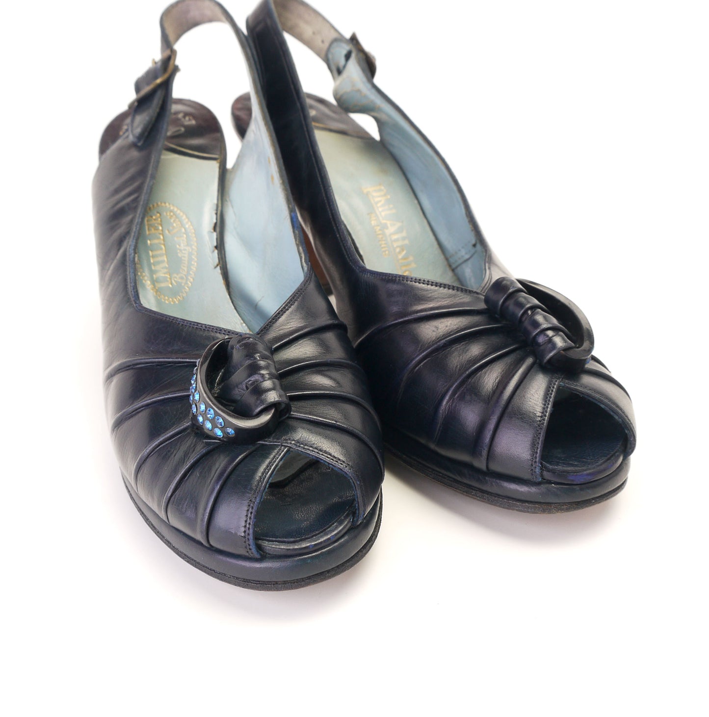 1940s Navy Blue I Miller Slingbacks with Rhinestones UK 3