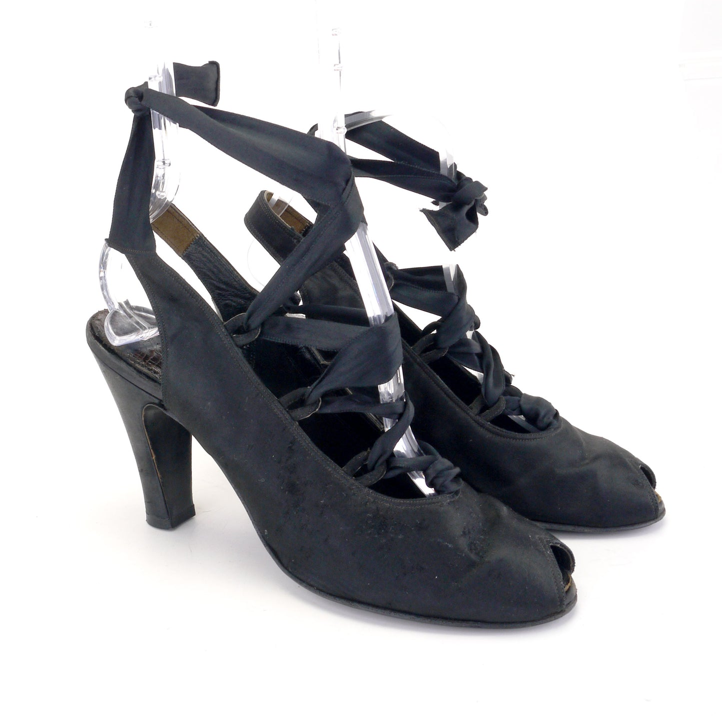1940s I Miller Satin Laced Leg Slingbacks UK 5