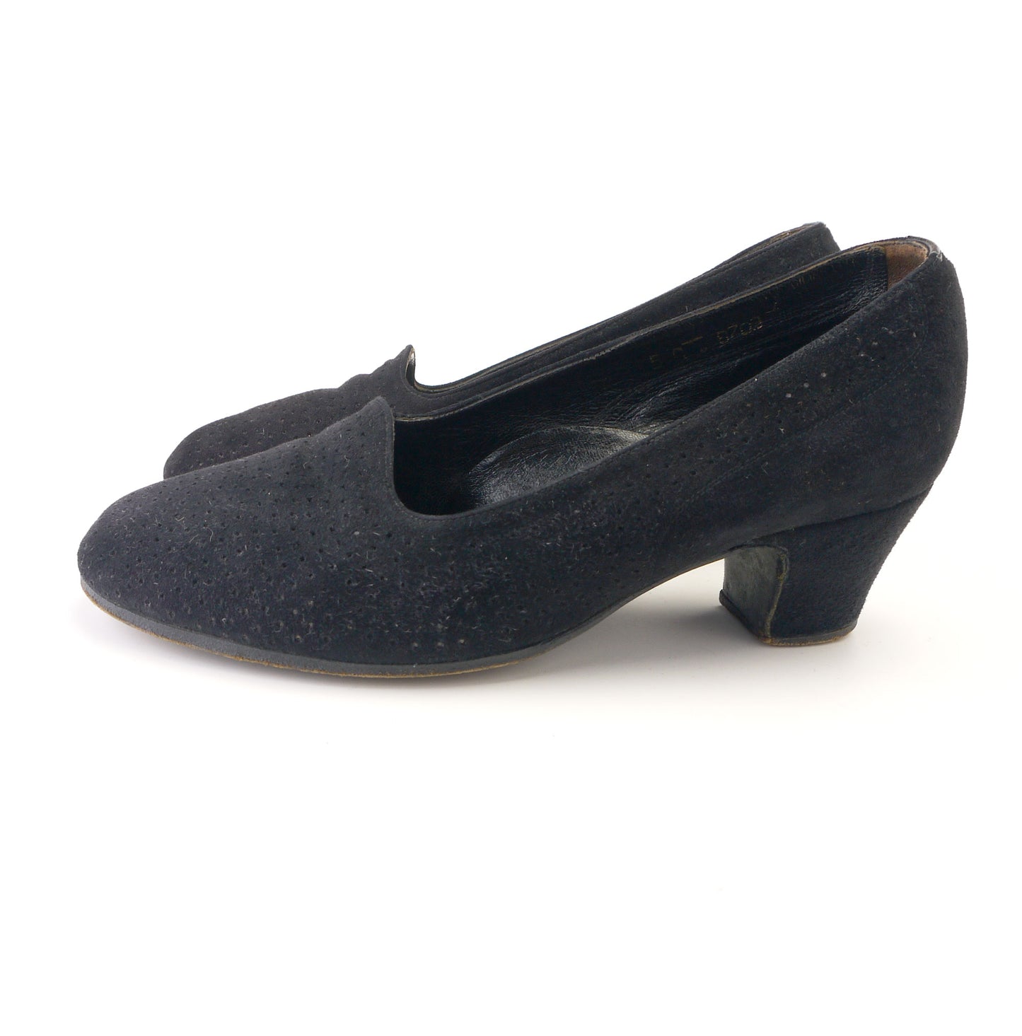 1950s Black Suede Chaussures Joe Pumps UK 4 Wide