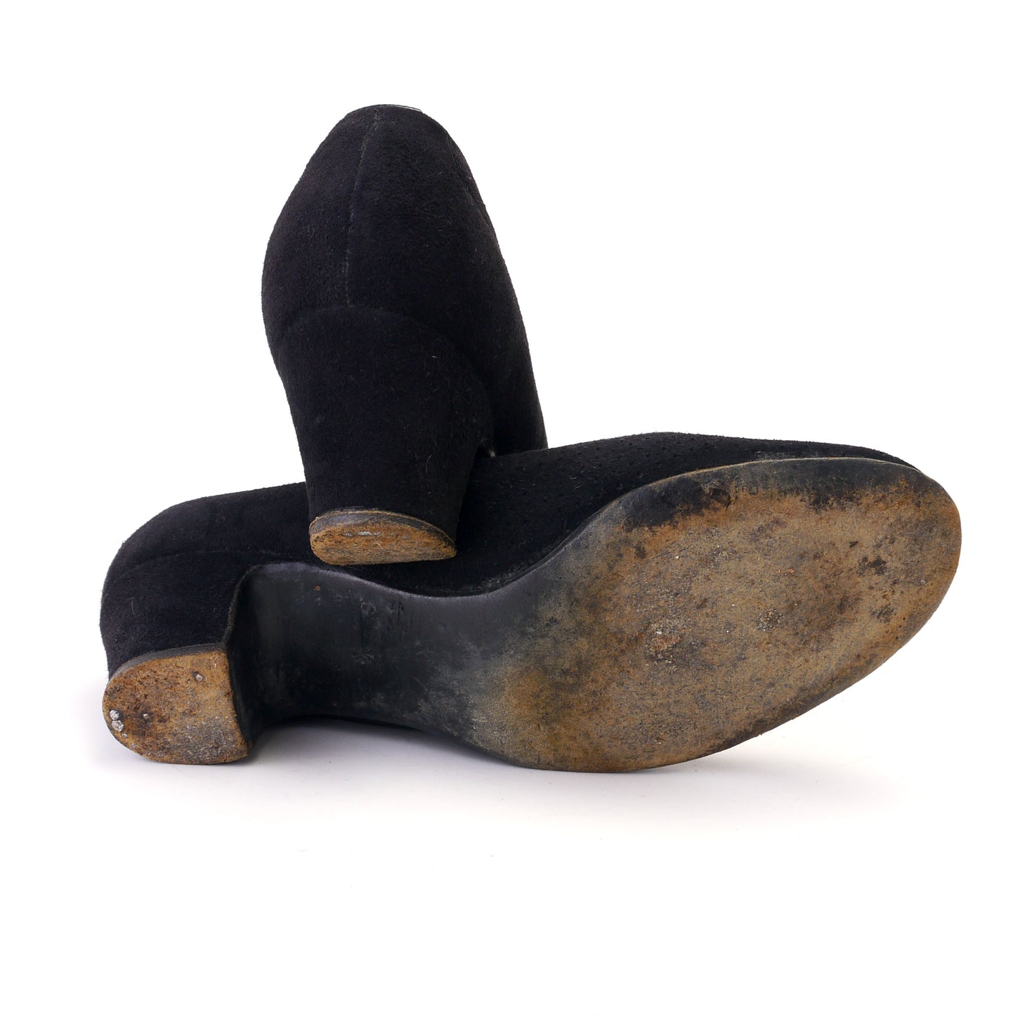1950s Black Suede Chaussures Joe Pumps UK 4 Wide