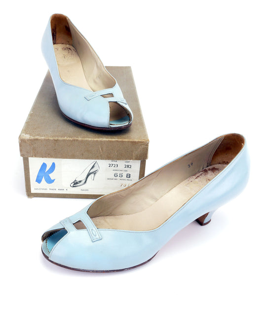 Powder Blue 1950s Peep Toe Shoes by K UK 4
