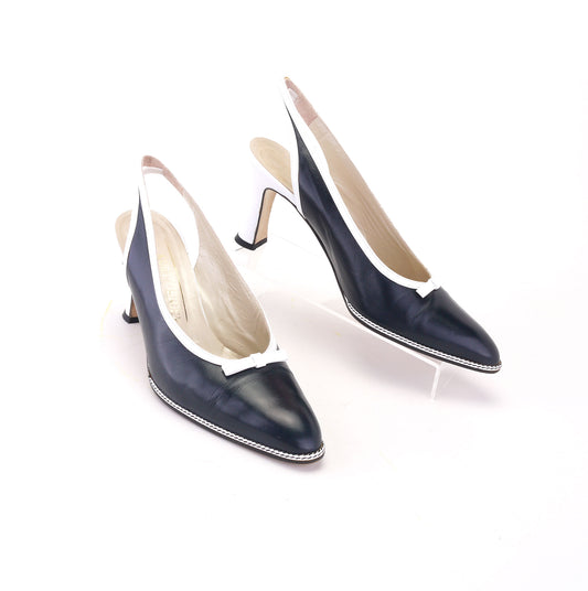 1980s Navy & White Slingback Spectators by Kurt Geiger UK 5.5