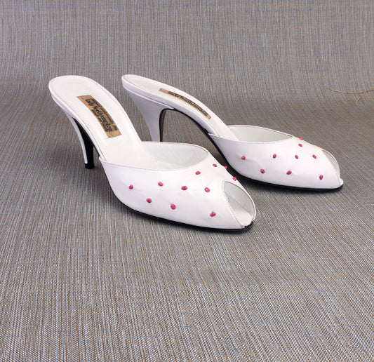 1980s White & Pink Knotted Mules UK 4