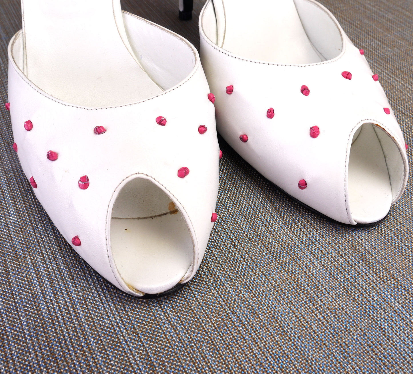 1980s White & Pink Knotted Mules UK 4