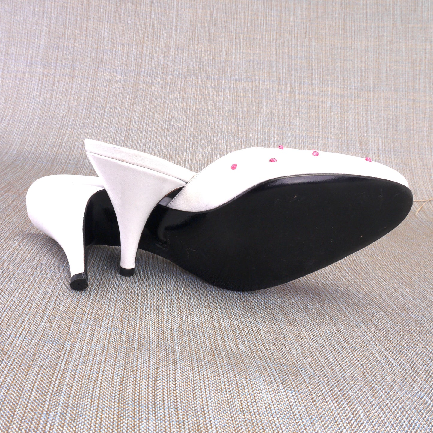 1980s White & Pink Knotted Mules UK 4