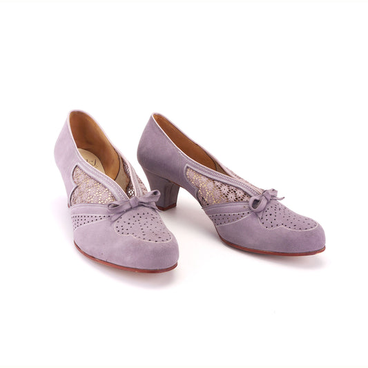1950s Grey Suede & Lace Pumps by Lily UK 5.5