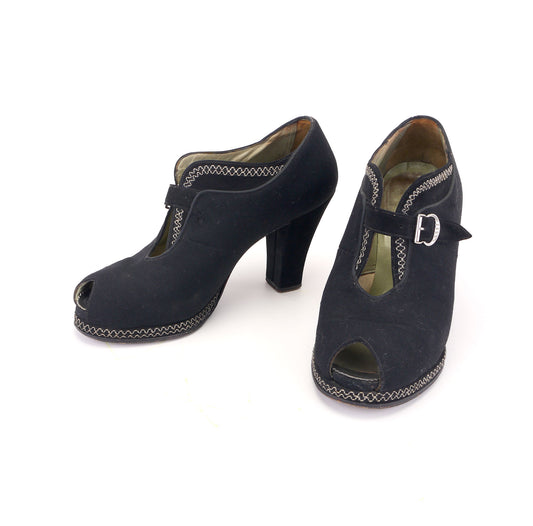 Chunky 1940s Black Platform Peep Toes by Lotus UK 4