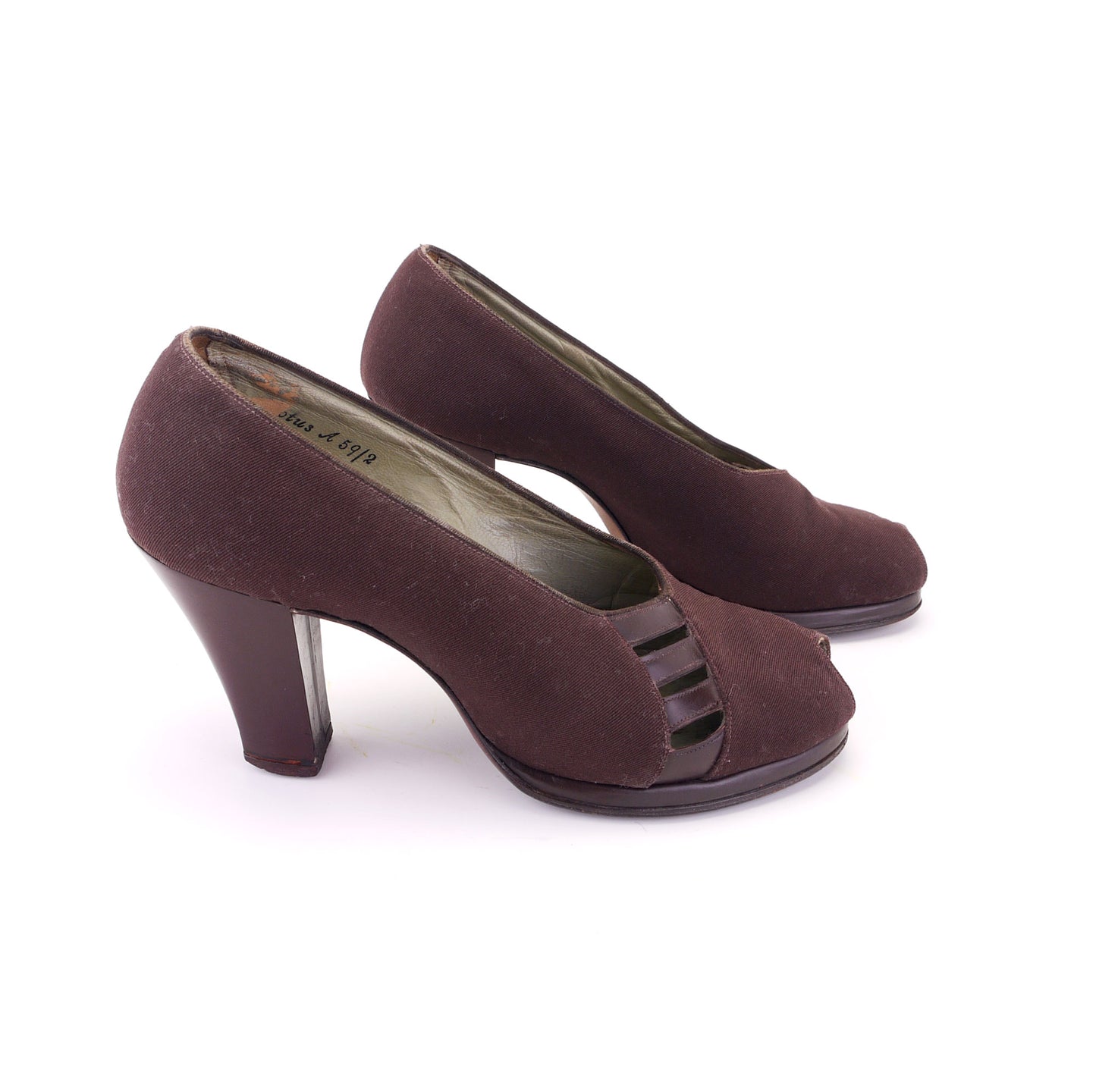 Lotus 1940s Brown Gabardine Platform Pumps UK 5