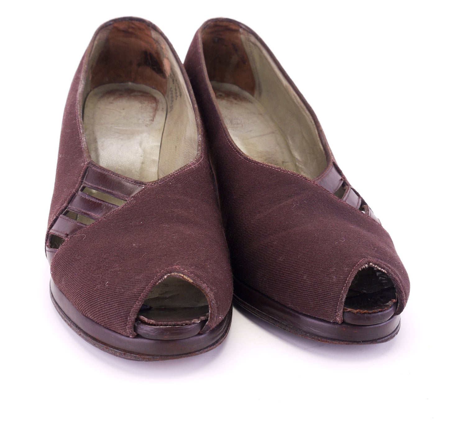 Lotus 1940s Brown Gabardine Platform Pumps UK 5