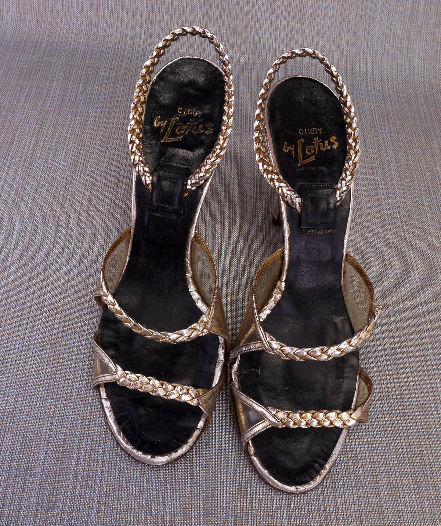 1950s Lotus Lucite and Gold Plaited Leather Sandals UK 5.5
