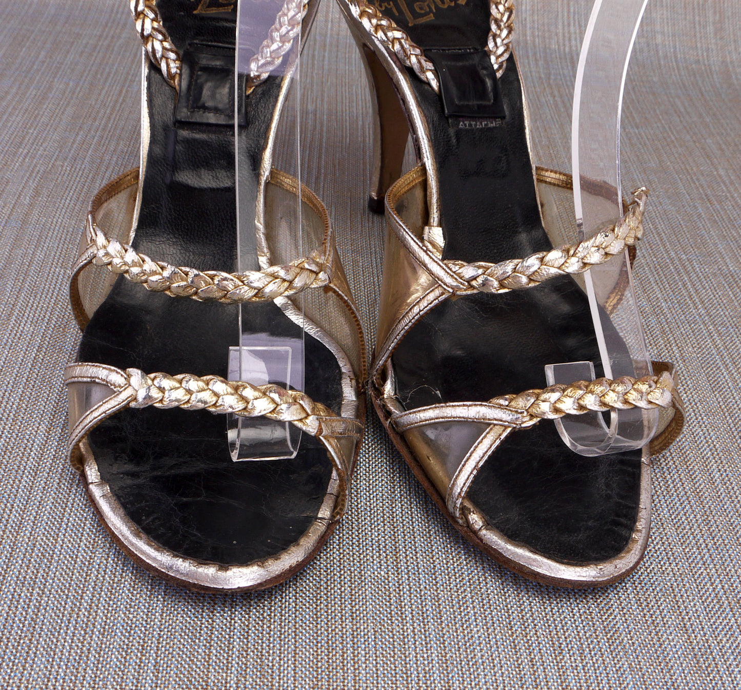 1950s Lotus Lucite and Gold Plaited Leather Sandals UK 5.5